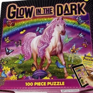 MasterPieces Rainbow World Jigsaw Puzzle 100-Pieces Glow In‎ The Dark Horse NIB